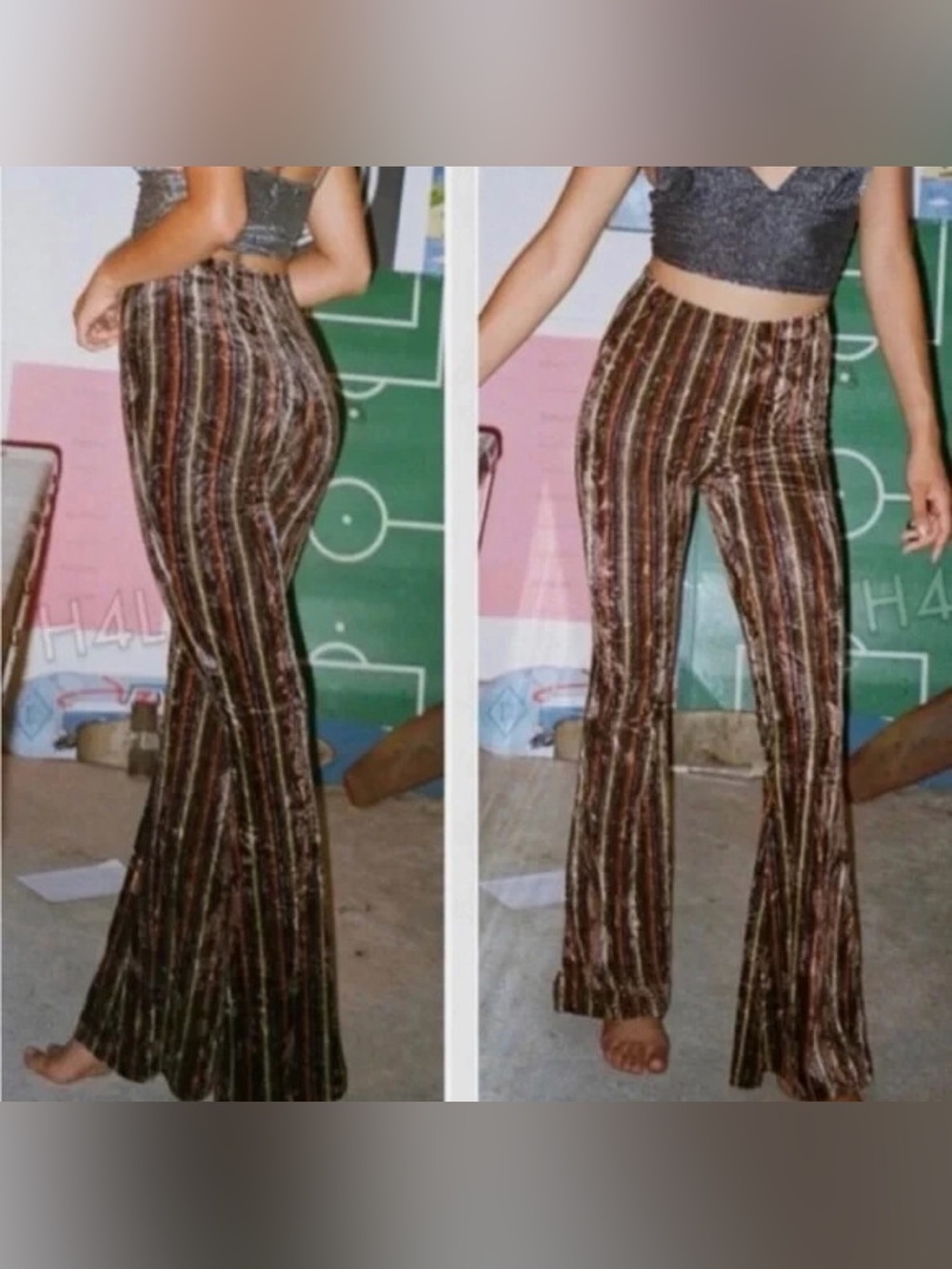 Urban Outfitters⚡️Crushed Velvet Striped Flare Pants